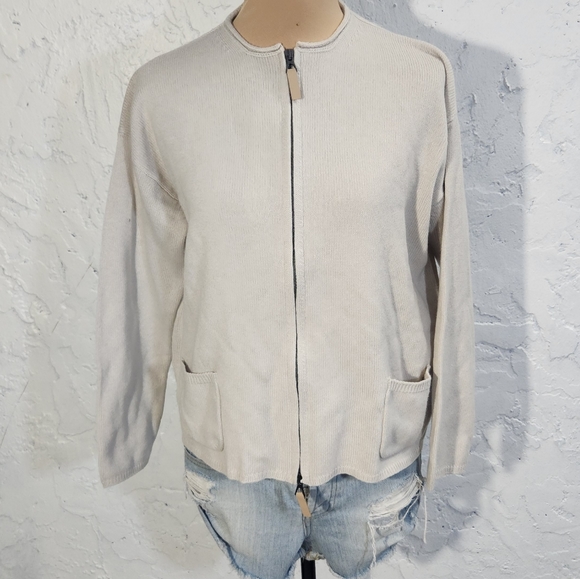 TONET Carella minimalist  neutral zip up cardigan sweater size 42 EU 6 US - Picture 3 of 15